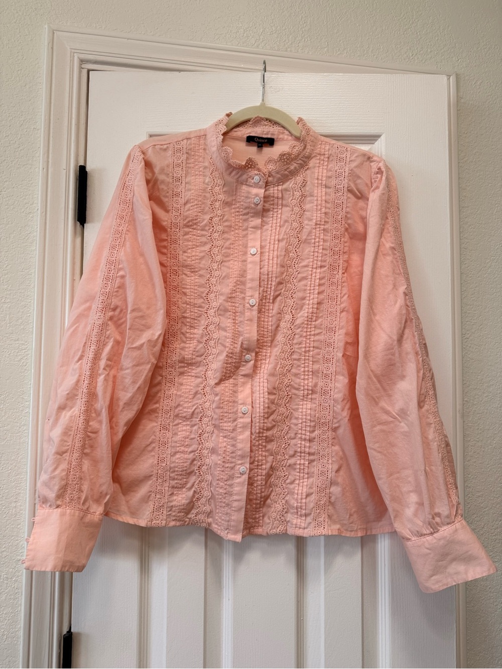 Quince - Organic Cotton Voile Lace Detail Blouse in Ballet Slipper